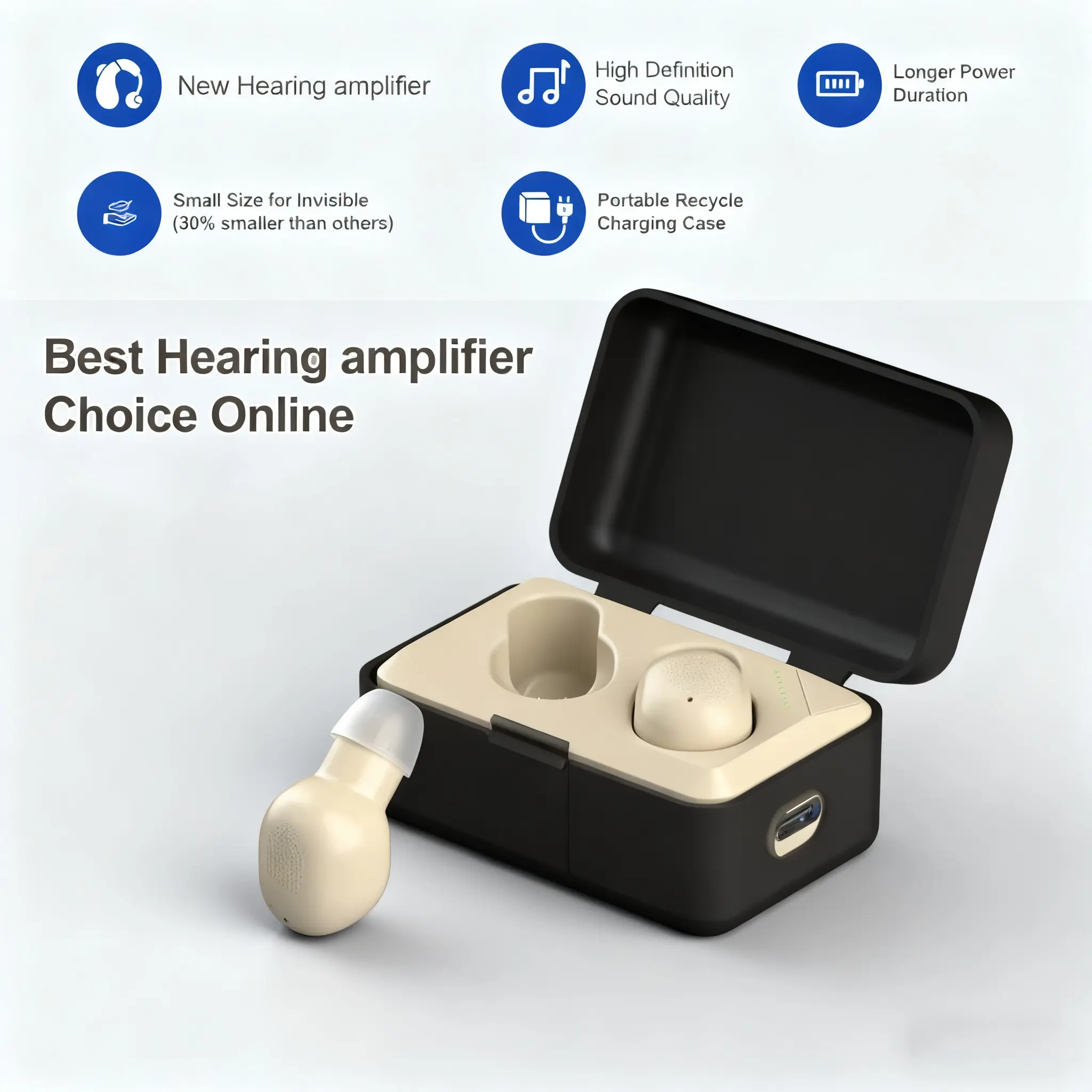 Rechargeable Mini Hearing Aids, Noise Cancelling Invisible Design, Suitable for Mild to Moderate Hearing Loss, Portable & Discreet