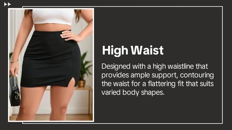 Plus Size Solid Split Thigh High Waist Skirt, Elegant Fashion Casual Minimalist Bodycon Skirt for Daily Outdoor Wear, Women Plus Clothing for All Seasons