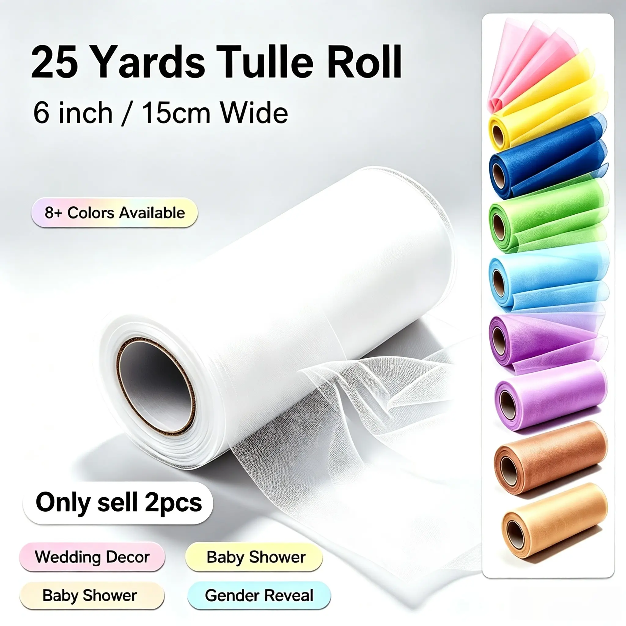 2 Rolls Wedding and Party Tulle Fabric for DIY Bowknot Half Skirt and Party Decorations, Perfect for Halloween Christmas Birthday and Wedding Celebrations