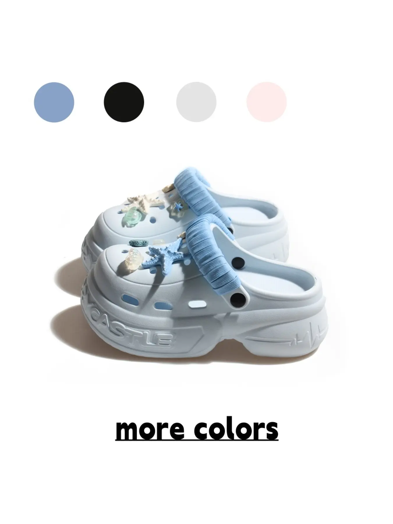 Women's Light Sea Salt Blue Ocean-style Starfish & Shell DIY Clogs, Height-boosting & Slimming Anti-slip Slides, Non Slip Slippers for Beach Vacations & Daily Outings, Casual Beach Slippers