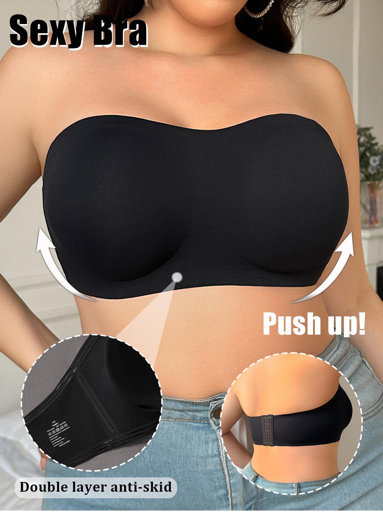 Plus Size Strapless Bandeau Bra, Non-Slip Wireless Support Tube Top for Curvy Women, Comfortable Seamless Bralette in White & Apricot