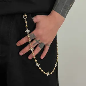 Rhinestone Pants Chain - Star Beaded Wallet Chain for Men Women, Gold Silver Hip Hop Street Style Accessory, Cool Keychain Belt Loop & Everyday Fashion Jewelry