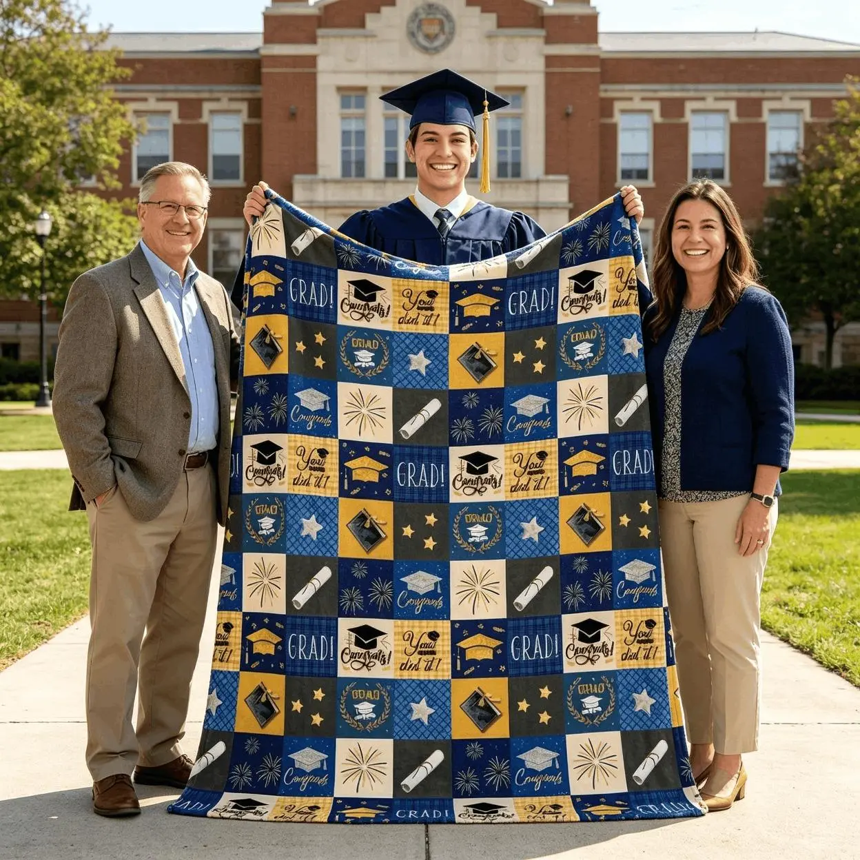 Horal 2026 Graduation Flannel Blanket - Checkered Cap, Diploma Print, Wrinkle Resistant, Durable, No Fading, Soft Plush Warm Throw for Dorm Sofa, All Seasons Gift for Her/Him, Breathable