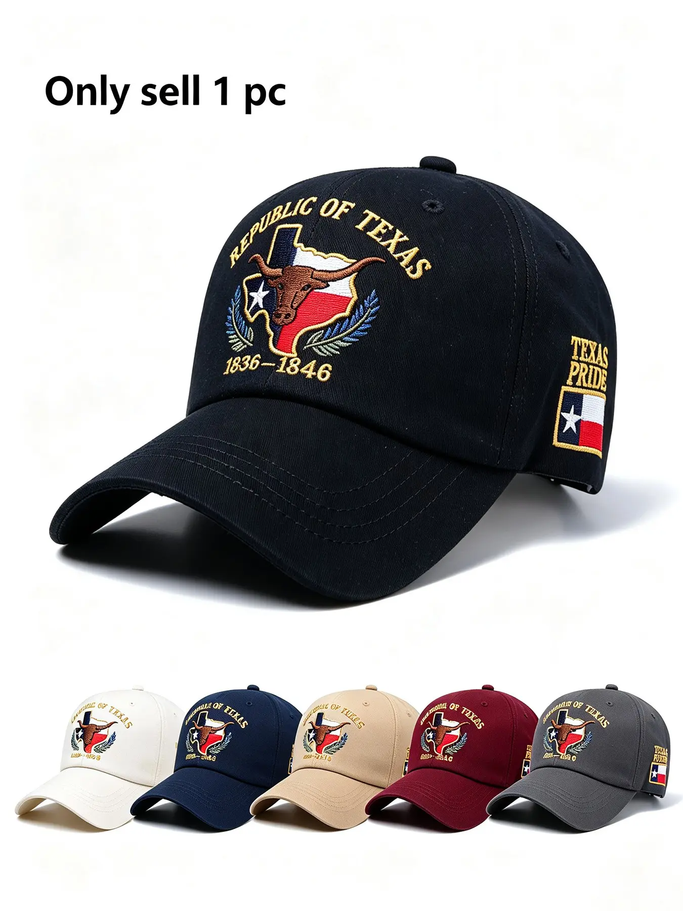 Unisex Texas Culture Fans Republic of Texas Longhorn Heavy 3D Embroidered Baseball Cap, American Western Retro Curved Brim Peaked Cap, Sun Protection Breathable Adjustable Hat, Pure Cotton Premium Hat for Spring Summer Fall Daily Outdoor, Texas Theme Hats
