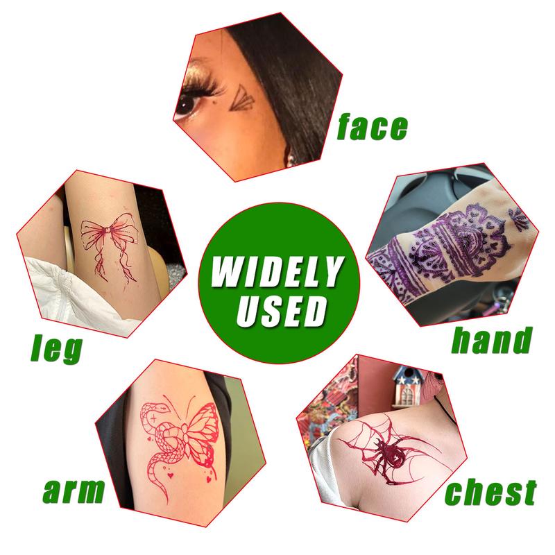 Temporary Tattoo Ink Set, 3 Bottles Hand-Drawn Tattoo Ink & 6 Hollow Template Stickers, Henna Stencil, Body Art, Party, Halloween, Graduation, Beach Vacation Temporary Tattoo Ink Set, 3 Bottles Hand-Drawn Tattoo Ink & 6 Hollow Template Stickers, Henna Stencil, Body Art, Party, Halloween, Graduation, Beach Vacation