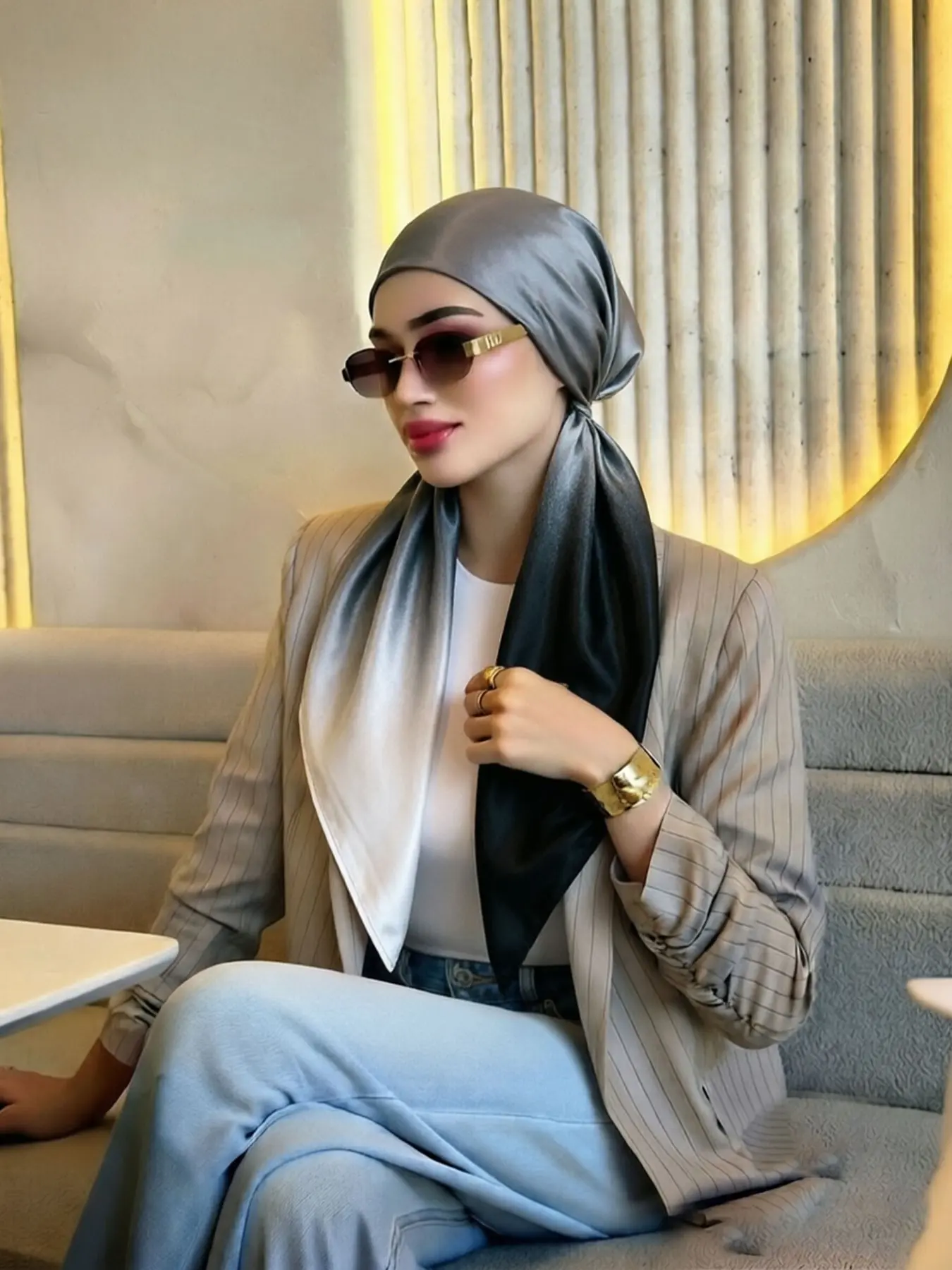 1pc Premium Gradient Headscarf Hat Hijabs for Muslim Women, Satin Material with Elastic Band, Elegant Design for Casual and Formal Occasions