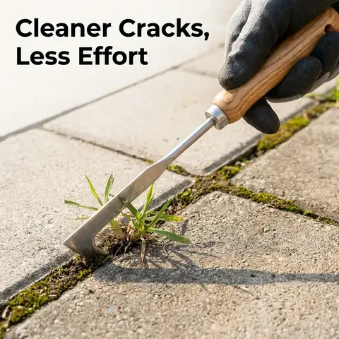 Crack Weed Puller Tool, 12 Inch Stainless Steel Manual Weeder with Elm Wood Handle, Ideal for Sidewalks, Driveways, Patios, Narrow Spaces, Gardens, Durable Gardening Tools, Garden Supplies
