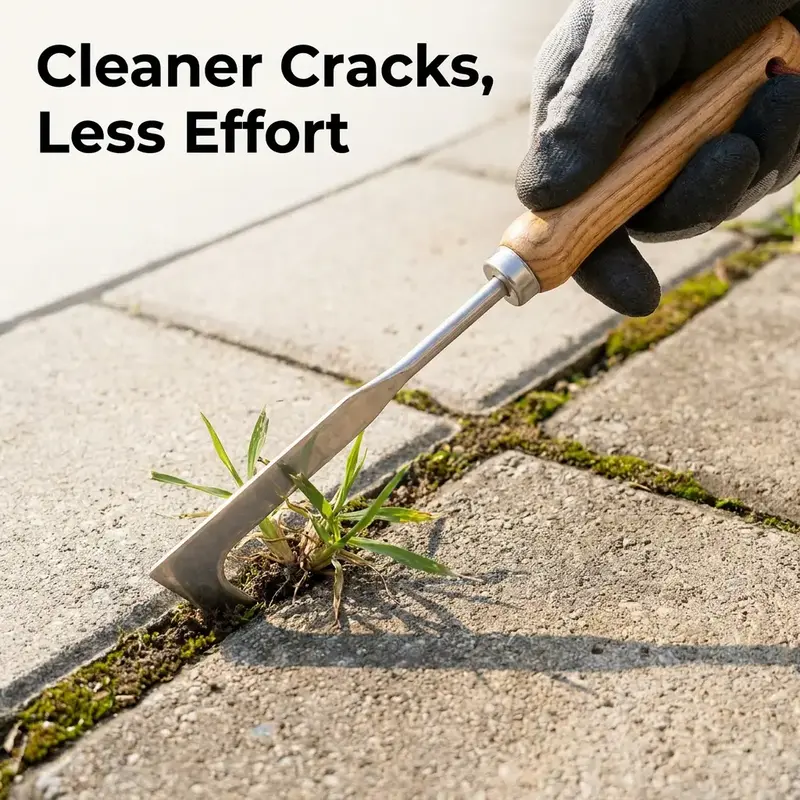 Crack Weed Puller Tool, 12 Inch Stainless Steel Manual Weeder with Elm Wood Handle, Ideal for Sidewalks, Driveways, Patios, Narrow Spaces, Gardens, Durable Gardening Tools, Garden Supplies