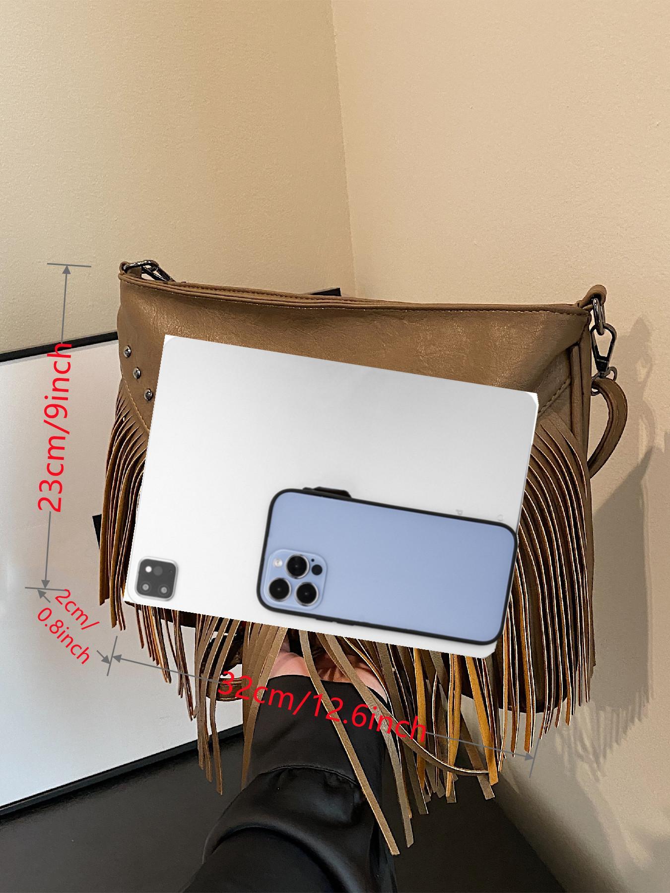 Women's Street Style Vintage Cross Design Crossbody Bag, Chic Crossbody Purse, Trendy Tassel Design Plain Color Crossbody Bag, Chic All-match Crossbody Bag for Daily & Work Use, Vintage Shoulder Bag