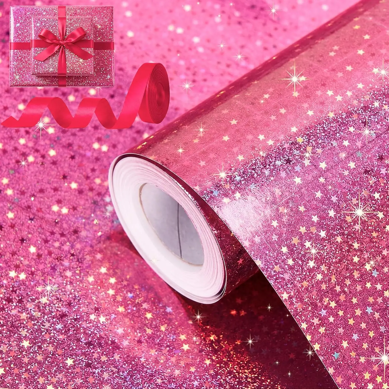 Wrapping Paper Roll, Holographic Wrapping Paper Birthday Girl | 80gsm Iridescent   Wrap Papers for Birthday, Wedding,  Shower,  Day, Graduation 17 IN x 32.8 FT