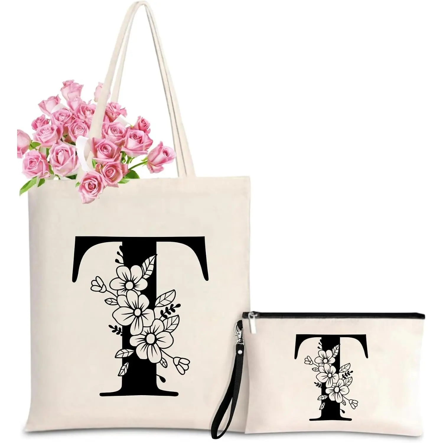 Personalized Initial Tote Bag for Women - Monogrammed Bags with Makeup  Bag for Wedding, Birthday, Teacher