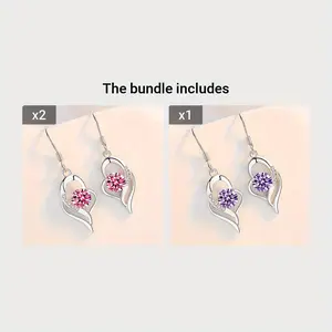 Fashion Silver Color Love Heart Synthetic Zirconia Hook Earrings Love Temperament Female Angel Wing Drop Dangle Earrings
