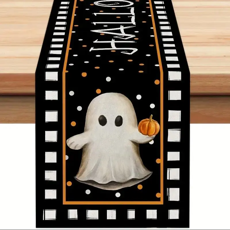 1 Counts Tablecloth, Halloween themed ghost printed tablecloth, dust-proof and easy to wipe tablecloth, suitable for home party decoration, dining table decoration, holiday party decoration, autumn decoration