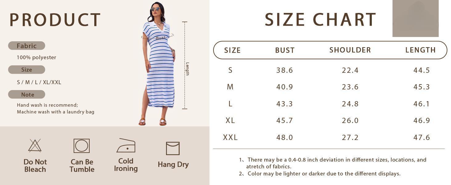 Imily Bela Womens Striped Summer Dresses Short Sleeve V Neck Knit Collared Sexy Slit Loose Maxi Sweater Dress SpringStatements
