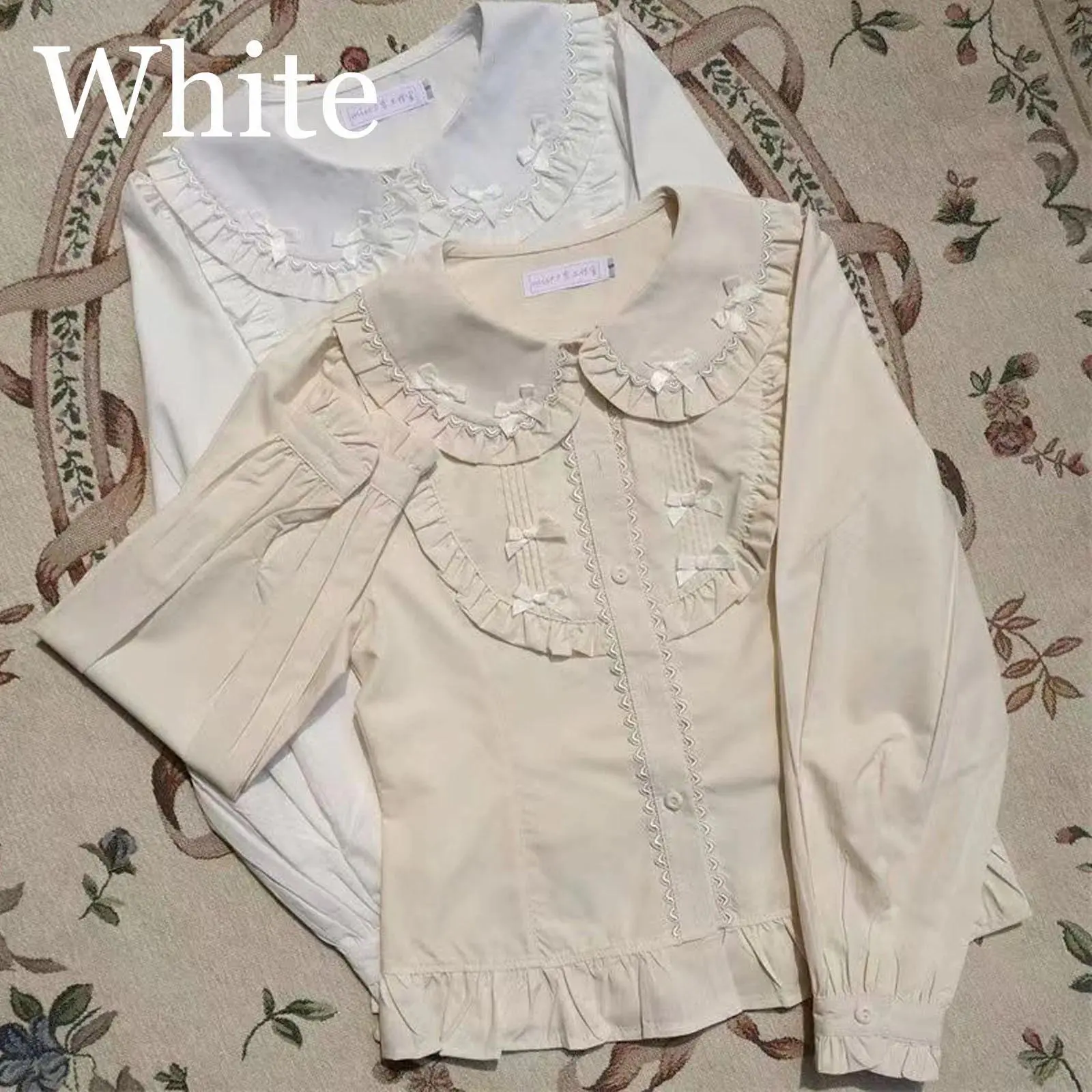 Vintage Victorian Gothic Y2k Lolita Shirt Women Elegant Cute Kawaii Peter Pan Collar Blouses Japanese Girls Blusas Mujer Tops
