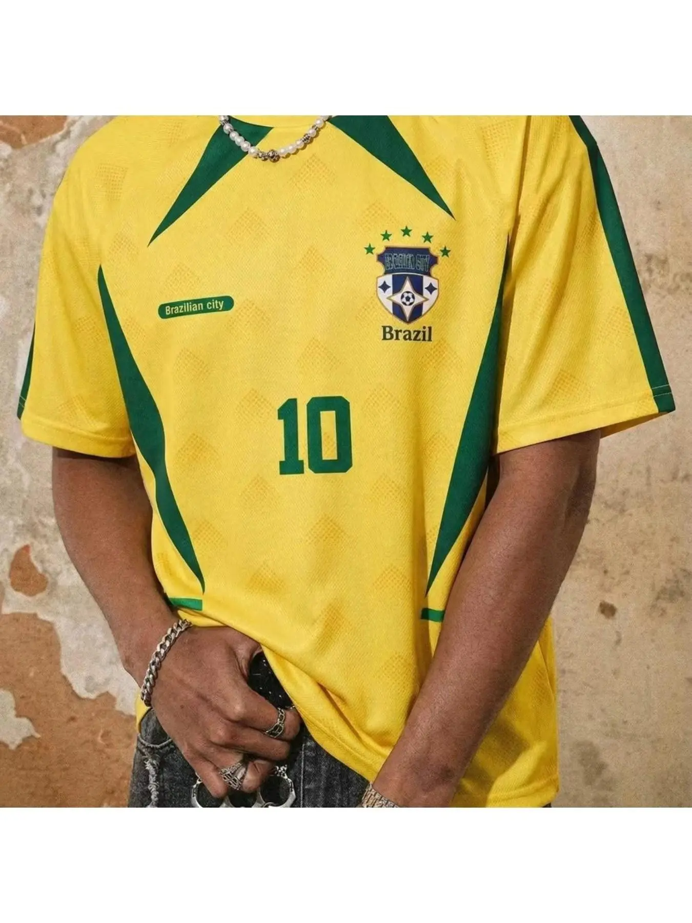 Brazil 10 Retro Soccer Jersey, Throwback Jersey, Quick-Dry Mesh Fabric, Loose-Fit Round Neck T-Shirt, Unisex Casual Summer Top, Short Sleeves