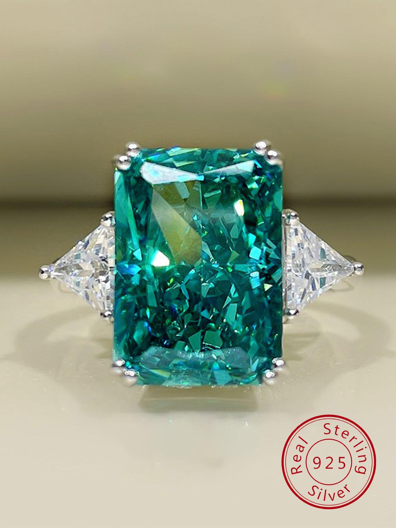 S925 Sterling Silver Fashion Square Shaped Artificial Zircon Decorated Ring, Luxury Jewelry for Women, Trendy All-match & Exquisite Jewelry for Birthday Gift, Emerald Cut Solitaire Ring