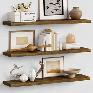 Forbena 36 Inch Floating Shelves for Wall Long Set of 3, Large Deep Wall Shelves for Bedroom Living Room Decor, Rustic Wood Floating Shelf for Kitchen Closet Office TV Plants Books (Dark Brown)