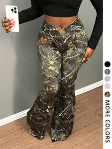 Women's Camo Leaf Print Sweatpants, Casual Comfy Trousers for Daily Wear, Ladies Bottoms for All Seasons