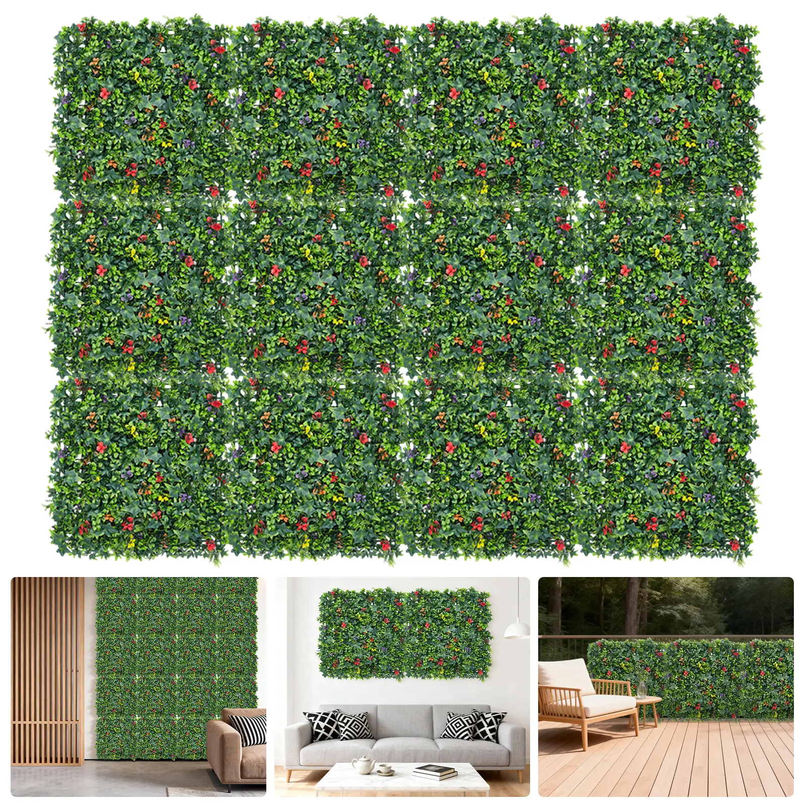 12PC Artificial Grass Wall Panels, Faux Greenery Hedge Wall Screen Plastic Plant Wall for Indoor Outdoor Garden Fence