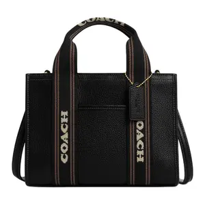 COACH Smith 24 Leather Tote Bag for Women – Monogram Logo, Medium, Black