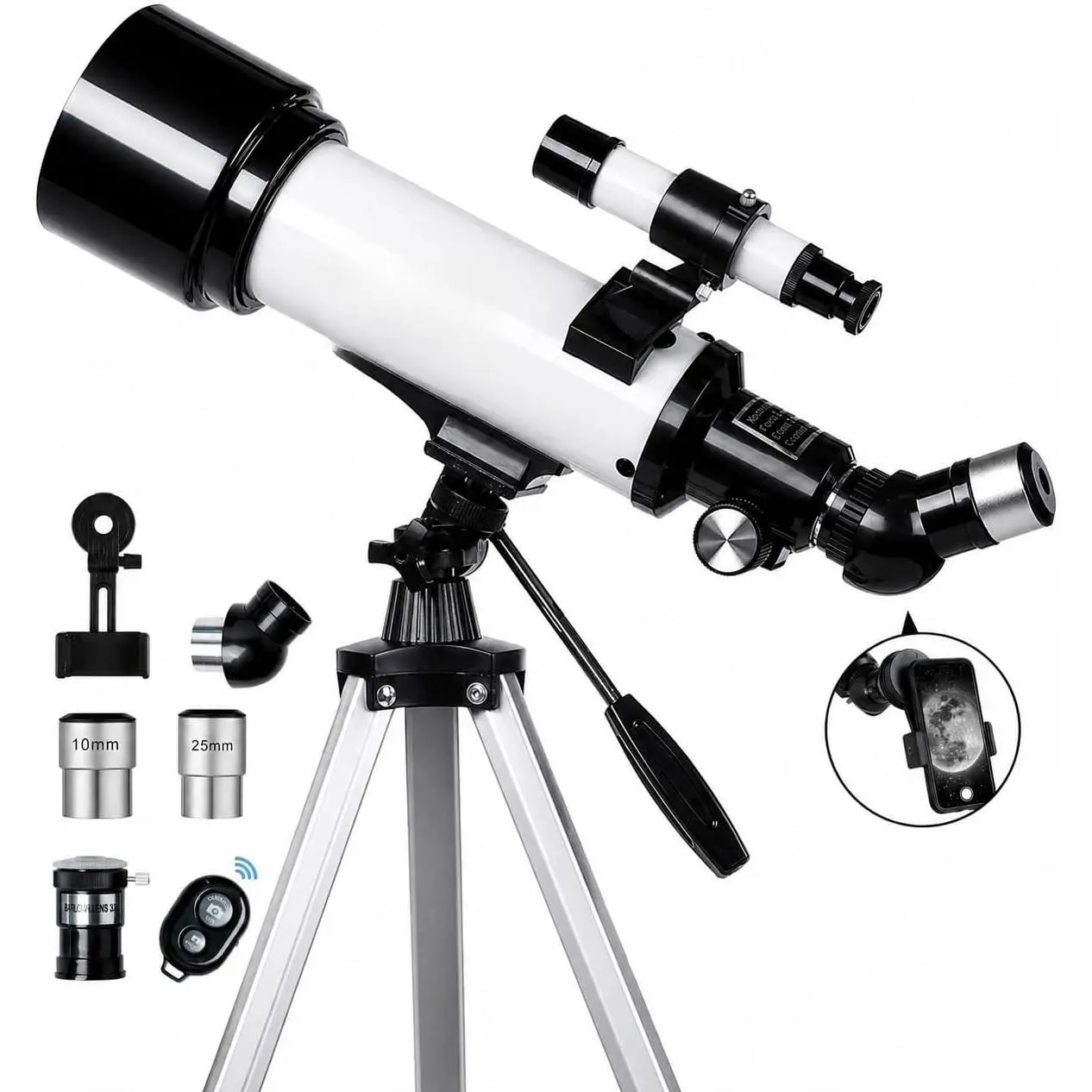70mm 500mm Telescope for Beginners, AZ Mount Moon Viewing |   70mm 500mm telescope beginners; fully multi-coated optics, family stargazing kit with phone adapter and bag.