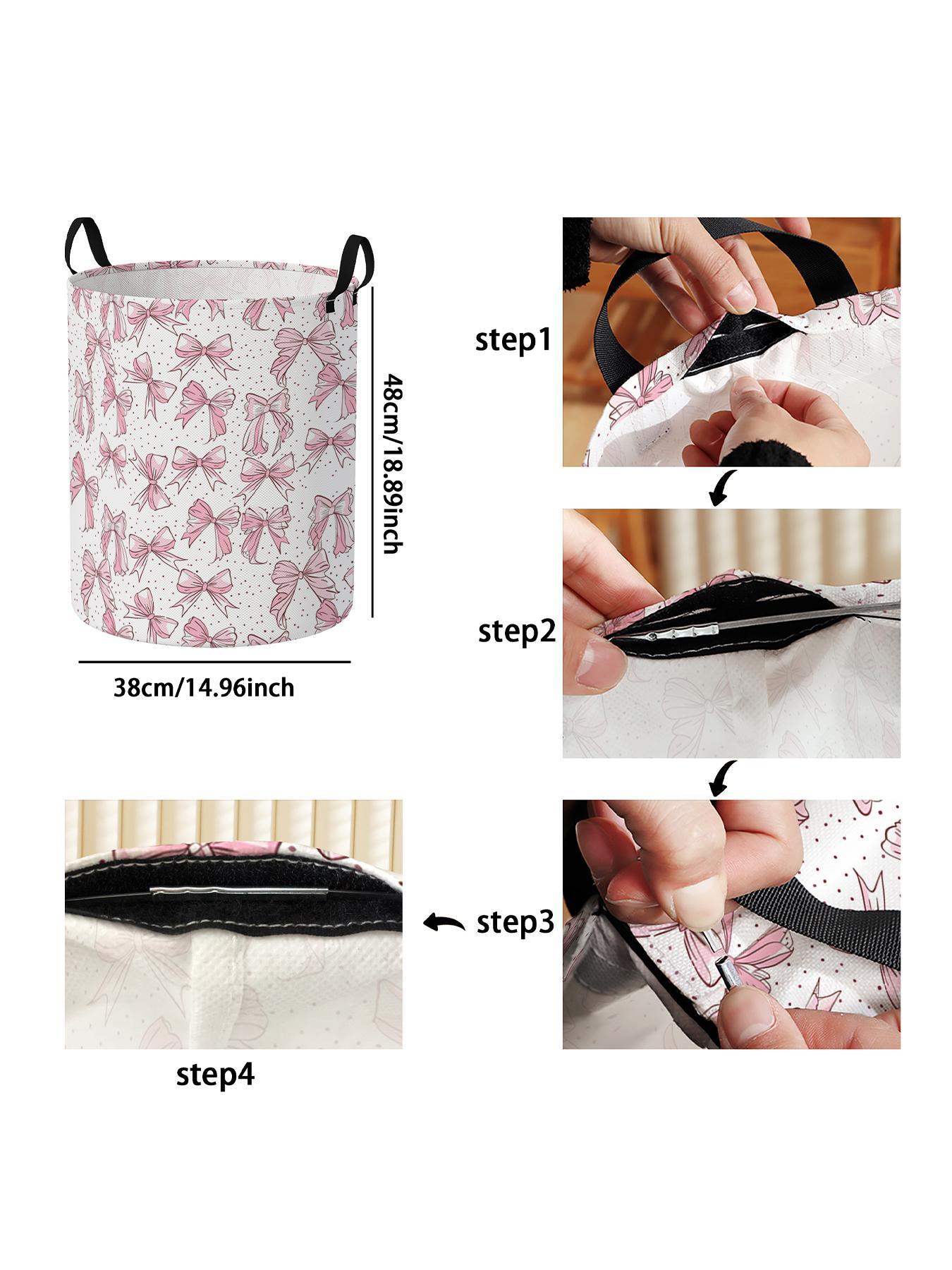 Bow Pattern Laundry Basket, Large Capacity Foldable Laundry Basket with Handle, Household Clothes Storage Basket for Home Bathroom, Laundry Basket Bag, Laundry Hamper