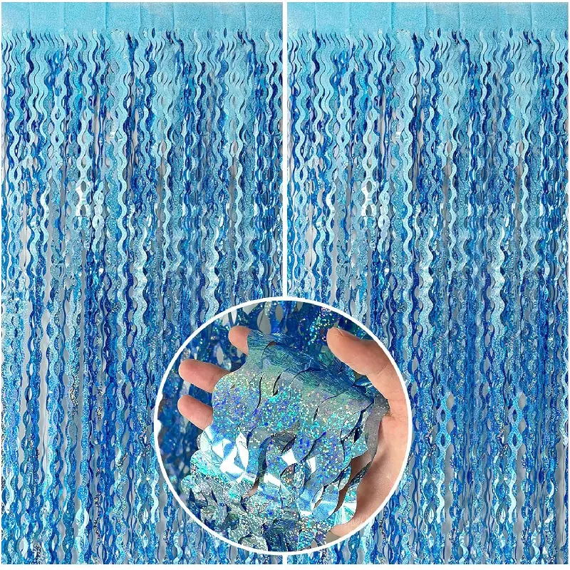 Metallic Foil Wavy Fringe Backdrop Curtains, Sequin Shiny Backdrop Decor for Birthday, Wedding Home & Festive Party Supplies, Photo Booth Props, Banners