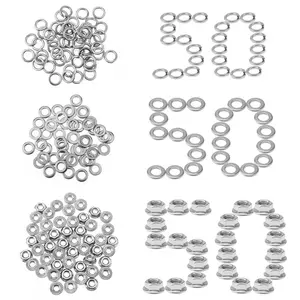 50 Sets M6 Hex Serrated Flange Nuts Kit, 304 Stainless Steel Lock Nuts, Flat & Lock Washers for Automotive Repair,  Maintenance & Mechanical Fasteners