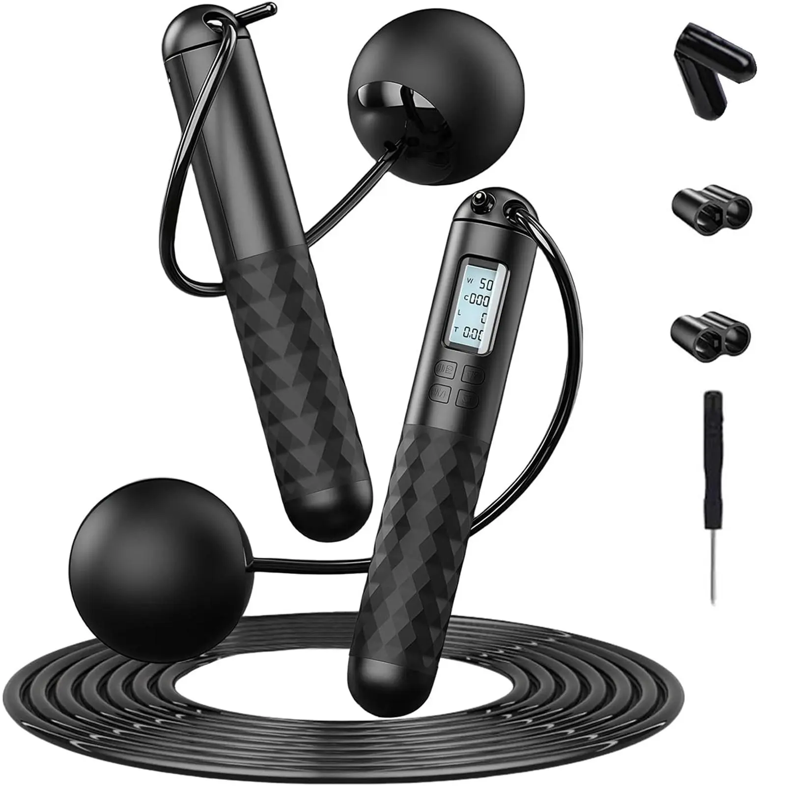 Smart Digital Jump Rope with Cordless Gravity Balls & Silicone Weighted Handles - Adjustable Workout Equipment for Adult & Kid Home Gym Fitness, Exercise Equipment