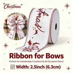 Christmas Must-Have Wired Ribbon 2.5in 10Y Red Glitter Merry Christmas Letter Ribbon for Xmas Tree Wreath DIY