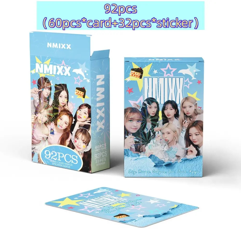 92 Pcs Nmixx Album Photo Cards & Stickers Set, 60 Double-Sided Photos + 32 Stickers, Wall Decor, Scrapbook, Party Gifts, Valentine's Day, Birthday, Christmas