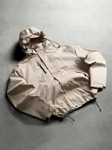 Autumn and winter thin loose jacket, men's detachable hooded jacket, lightweight outdoor hiking jacket, multi zipper pocket casual workwear tactical top, windproof and waterproof assault jacket
