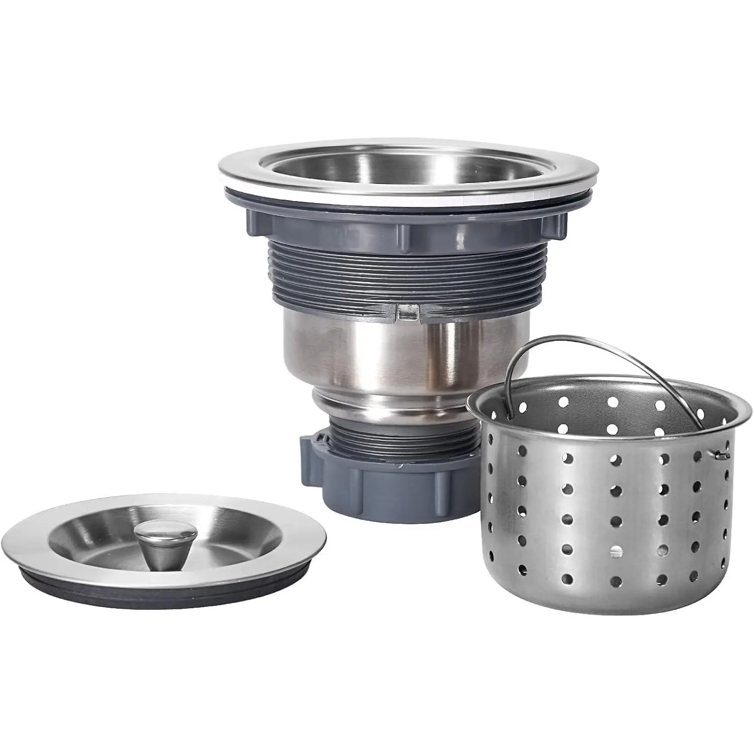 3-1/2 Inch Sink Drain Assembly Kit, Removable Deep Sink Strainer Basket with Sink Stopper/Sealing Lid for , Kitchen, Stainless Steel