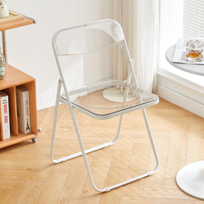 Transparent Folding Chairs Acrylic Stackable Clear Dining Chairs with Chrome Frame Living Room Seat Lightweight for Living Room Office Waiting Room & Party