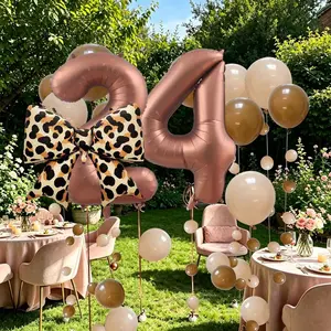 57-Piece Retro Leopard-Print Bow Birthday Balloon Set, 32-Inch Chocolate Numeric Foil Balloon, & Skin Tone Latex Balloons