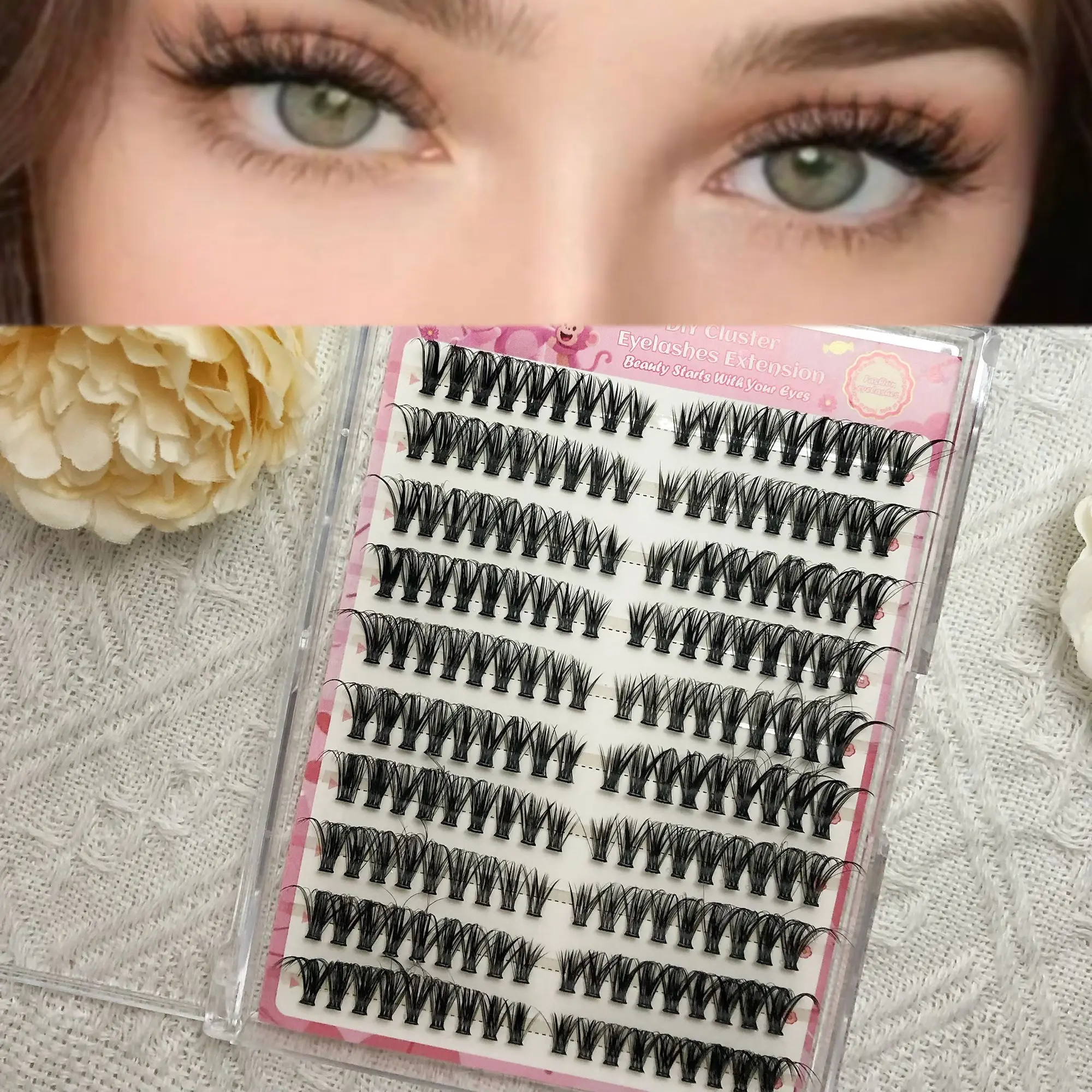 Directly Applied False Eyelashes, 180pcs Dense D Curl Mixed Length, Easy to Wear, 0.07mm Thickness, Self-Adhesive False Eyelashes