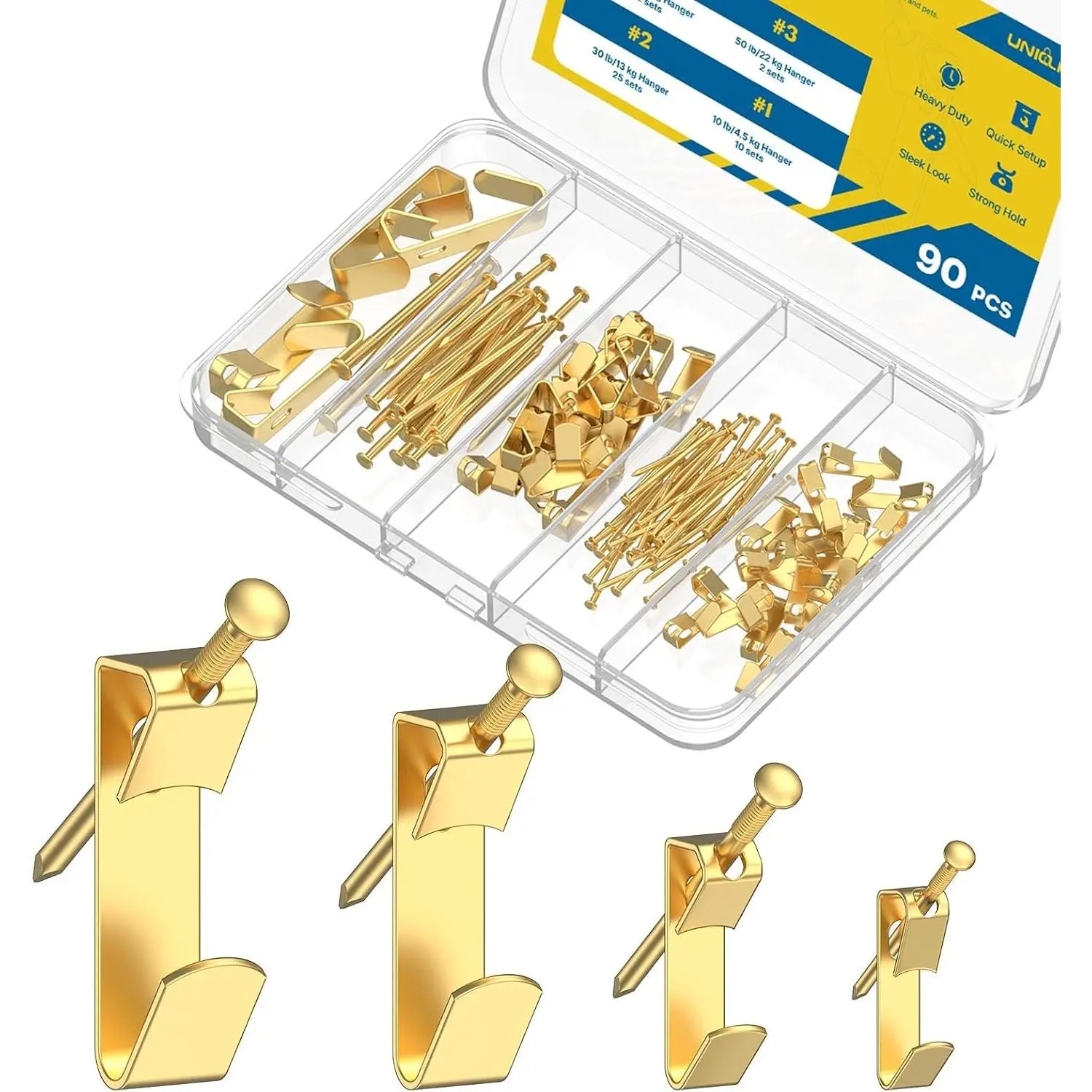 90 count Heavy Duty Picture  Kit, Picture  Hooks, | Picture hangers,10-100 lb weight ratings, for drywall & , frame hooks for  photos mirrors paintings