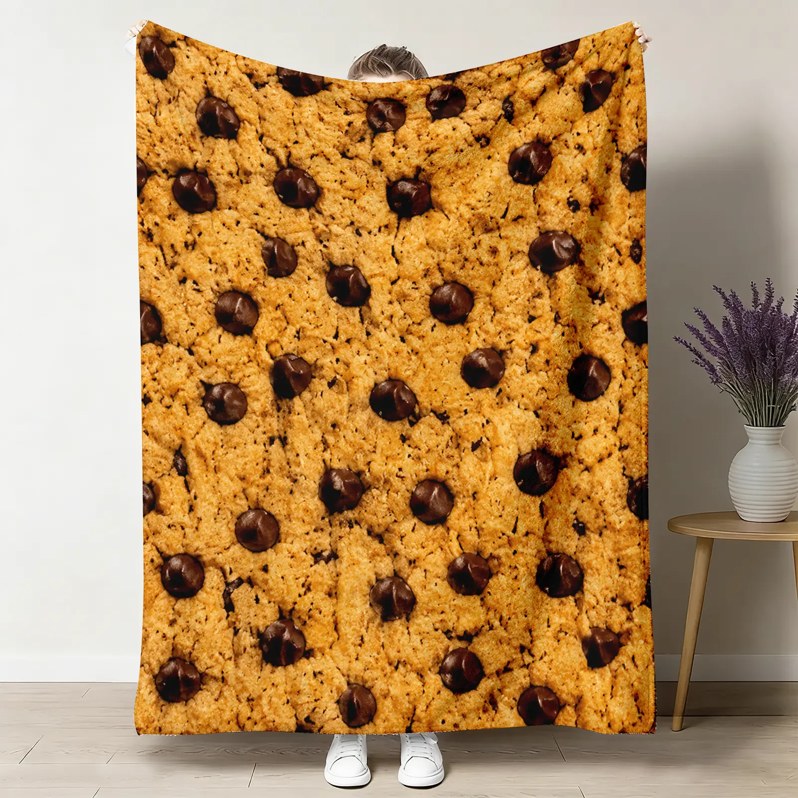 Chocolate Chip Cookie Flannel Throw Blanket - Multi-Size, Ultra-Soft Wrinkle-Resistant, 30x40in, 40x30in (small for babies), 50x40in, 60x50in (medium for teens), 60x80in, Home Travel Use, Thoughtful Gift