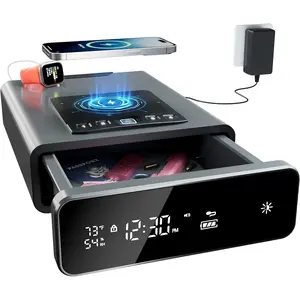 Biometric Discreet  Safe with 12-Hour Time Clock Display,    Safe for  with Adjustable Brightness, Backlit Keypad, LED Light, Gifts for Mother's Day(Gray)