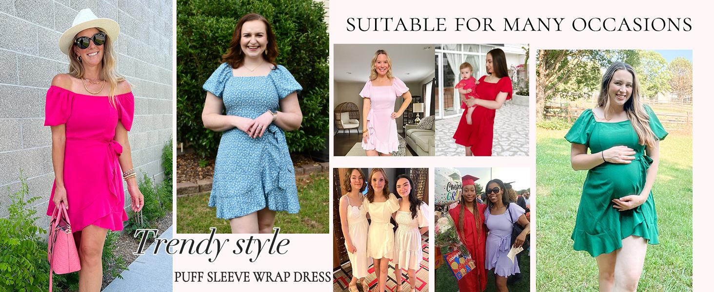 OFEEFAN Womens Summer Dresses Square Neck Puff Sleeve Tie Waist Short Dress SpringStatements OFEEFAN Womens Summer Dresses Square Neck Puff Sleeve Tie Waist Short Dress SpringStatements