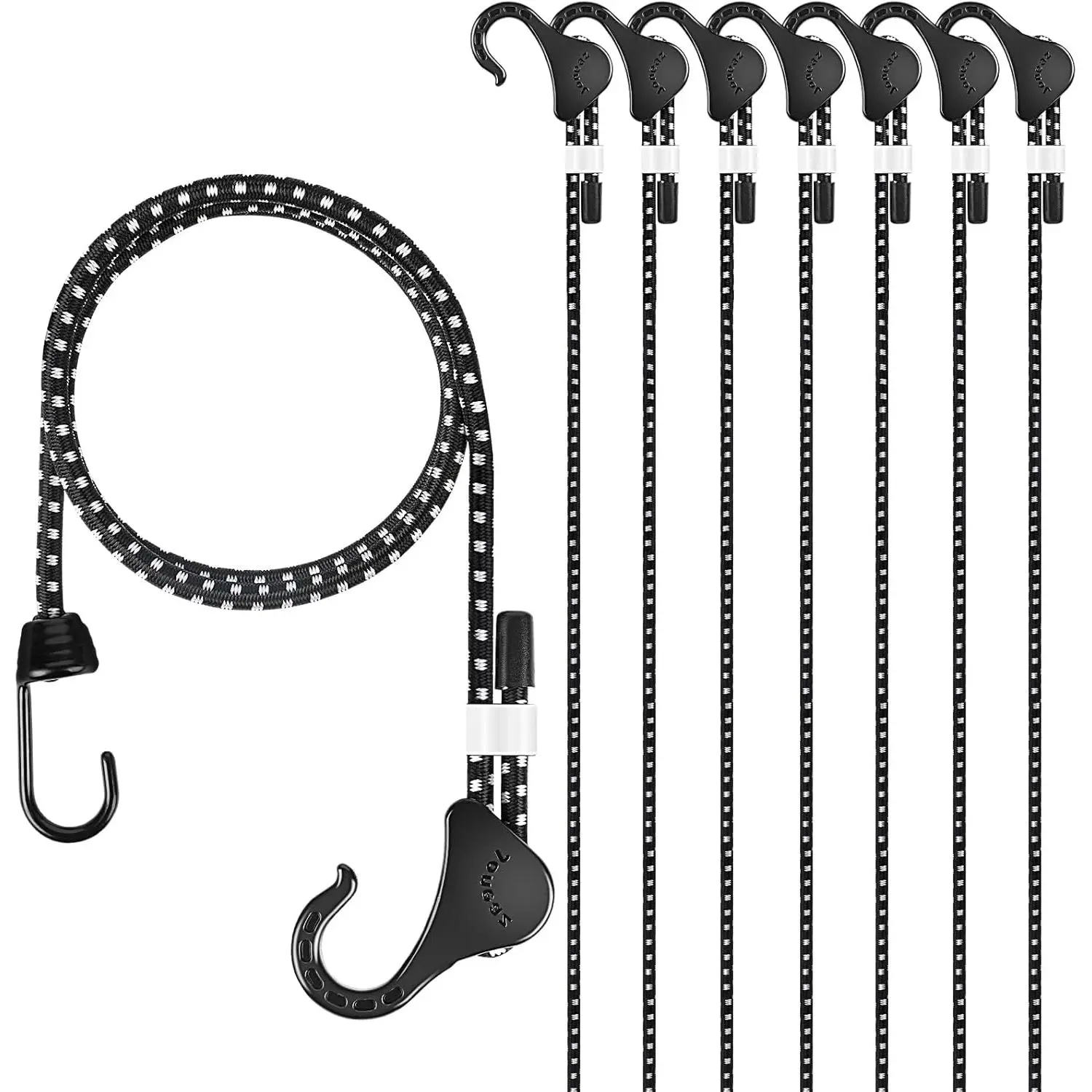 Adjustable Bungee Cords with Hooks, 48 Inch, Rubber, 8 Pack for Securing Loads