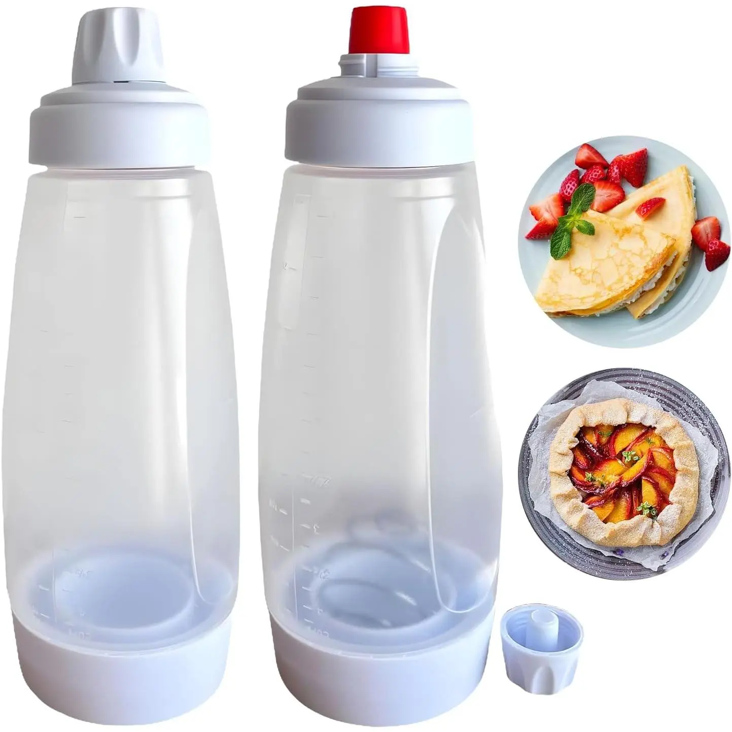 Pancake Batter Dispenser, 2 Pack Pancake Mix Dispenser with Whisk Ball and No-Drip Silicone Tip Squeeze Bottles for Pancakes, Crepes, Waffle, Muffins, Qatayef, Cupcakes