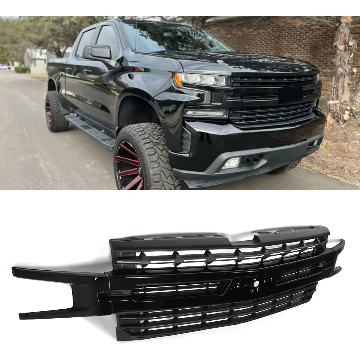 Onyx Black Grille Assembly For 2019-2021 Chevy Silverado 1500| LTZ style grill for truck,Impact-resistant ABS plastic,Protective function,Replace for 84493318,Direct factory replacement