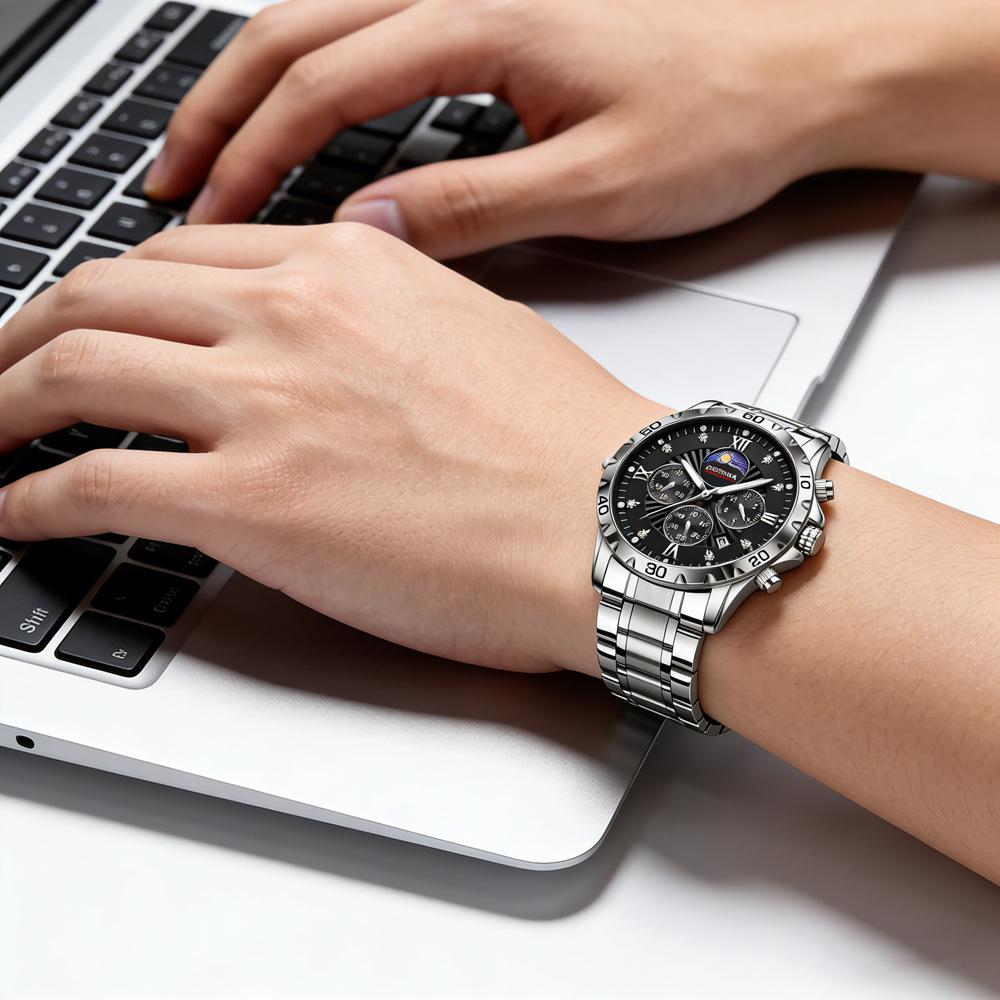 Men's Quartz Watch PE903 Movement 42mm Dial Luminous Display Calendar Moon Phase 30M Waterproof Stainless Steel Strap Business Style Hot-Selling Item Men's Quartz Watch PE903 Movement 42mm Dial Luminous Display Calendar Moon Phase 30M Waterproof Stainless Steel Strap Business Style Hot-Selling Item