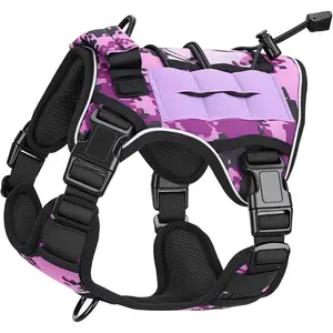 Heavy-Duty Tactical Dog Harness for Large Dogs, No Pull Adjustable Reflective Pet Vest with Molle System, K9 Military-Grade Control for Service Training, Outdoor & 10+ Breeds, Purple Camo, Small