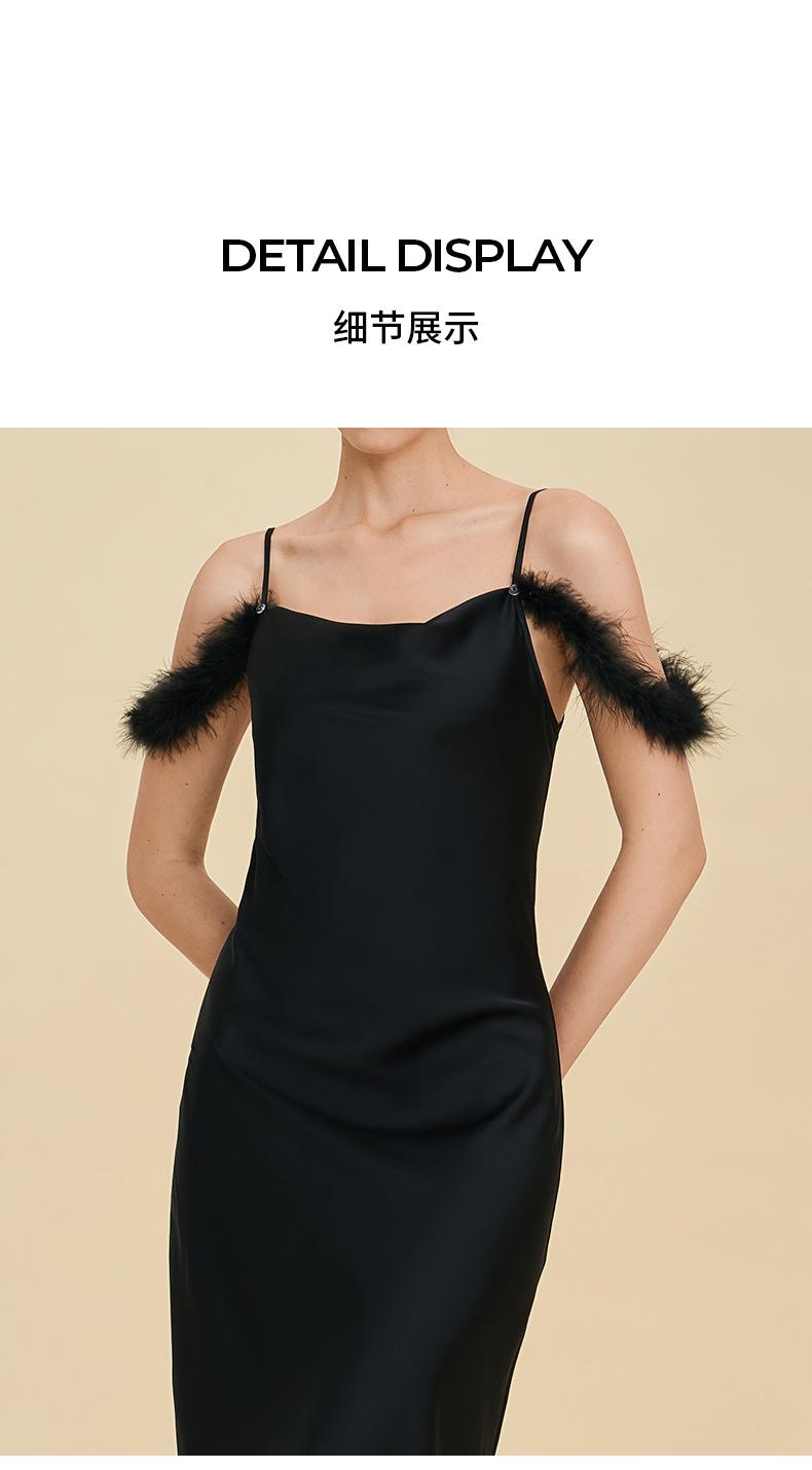 Sexy nightgown with straps, Russian cross-border one-shoulder dress, faux acetate nightgown, light luxury bridesmaid gift, strap dress, sexy off-shoulder feather-trimmed satin long dress, spicy girl style slim-fit bodycon dress