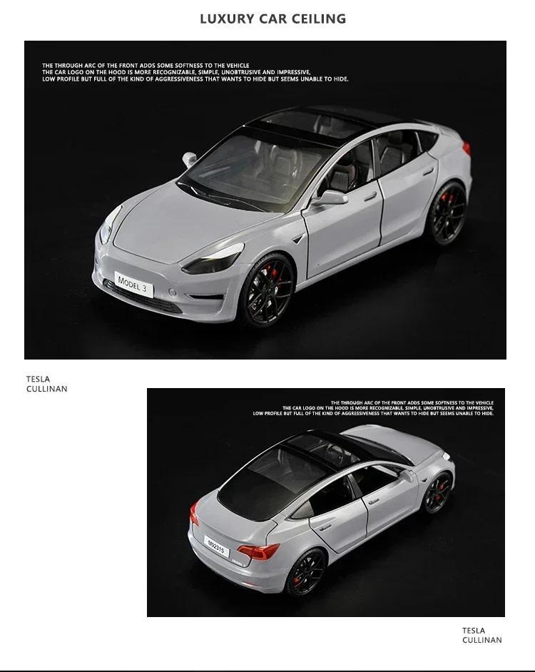 1:24 Tesla Model 3 Model Y Alloy Car Model Diecast Metal Toy Vehicles Car Model Simulation Sound and Light Collection Kids Gifts