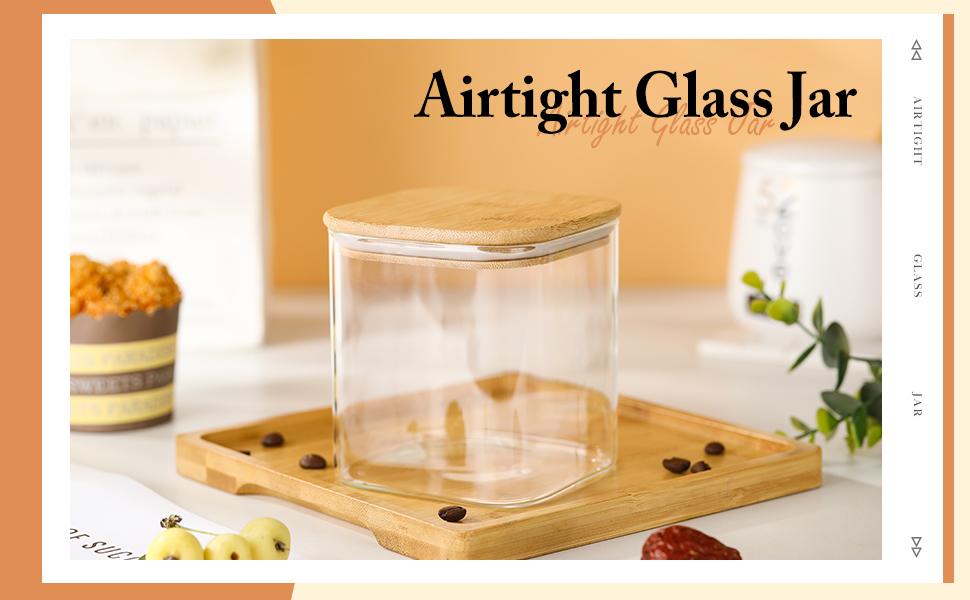 4-Pack Glass Storage Square Jars with Bamboo Lids Single 24 fl oz/720ml,Glass Canister Set, Airtight Containers for Kitchen Dry Goods, Coffee, Tea, Sugar,Flour ,Candy, Cookie, Spice