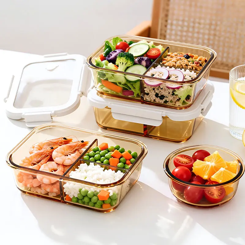 2PCS Heat-resistant glass lunch box, microwave safe, leakproof sealed mini bento container, portable for single serving food storage.